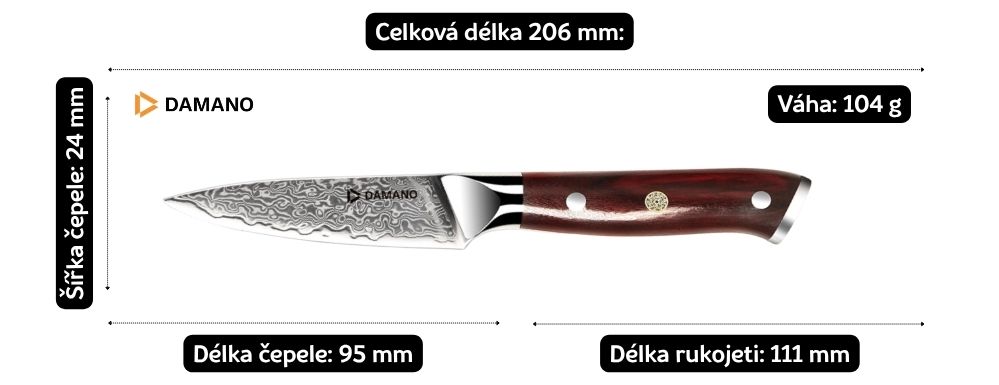 rozměry nožea